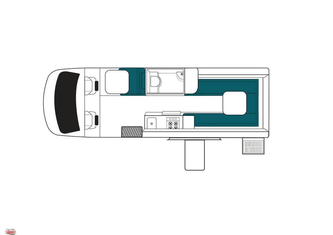 Maui Ultima Plus, 2 + 1 berth premium camper, layout during the day